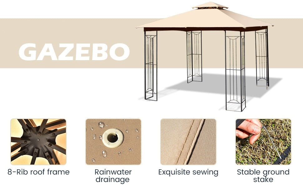 10 x 10 FT Patio Gazebo Double Roof Outdoor Canopy Gazebo Heavy-Duty Steel Frame Gazebo Garden Pavilion Shelter