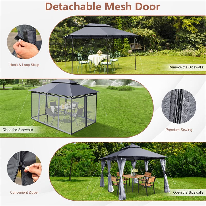 10' x 13' Steel Frame Gazebo 2-Tier Patio Gazebo Canopy Tent Shelter with Removable Netting & 130 Sq.Ft Shade for Outdoor Garden Yard