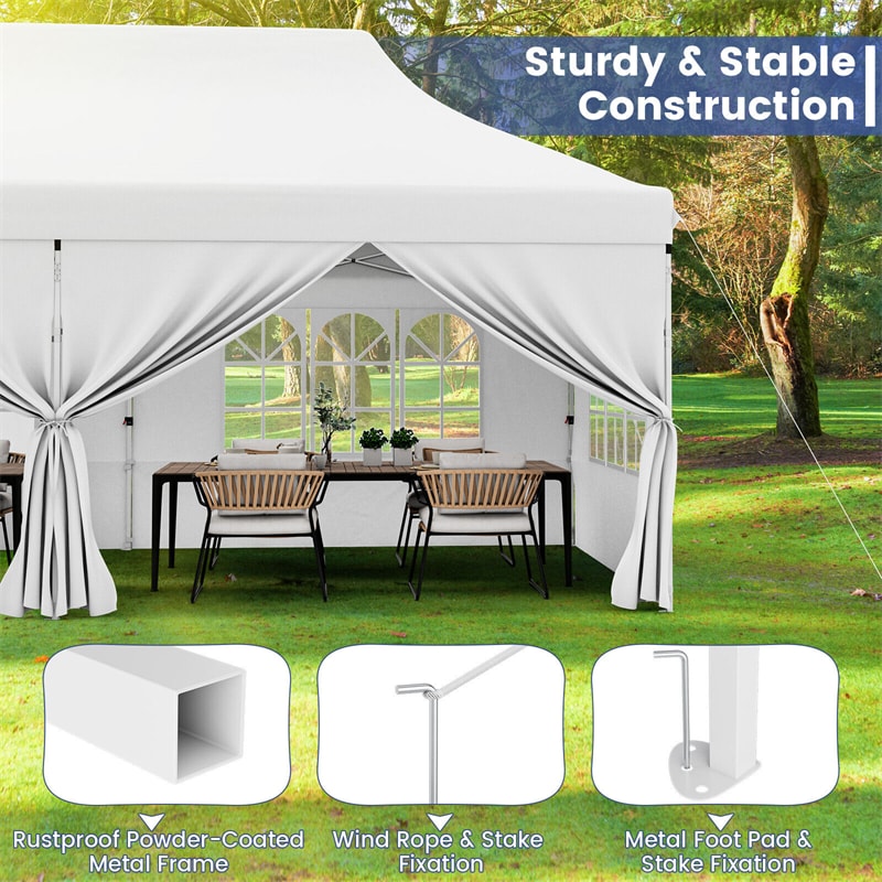 10 x 20 FT Pop Up Canopy Easy Setup Instant Canopy Tent Portable Outdoor Wedding Party Canopy Tent with 6 Sidewalls 2 Zippered Door & Carrying Bag