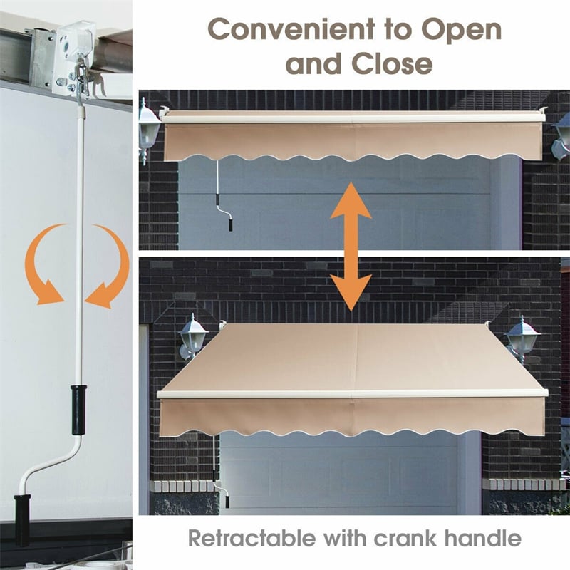 10’ x 8’ Retractable Patio Awning Outdoor Shade with Crank Handle