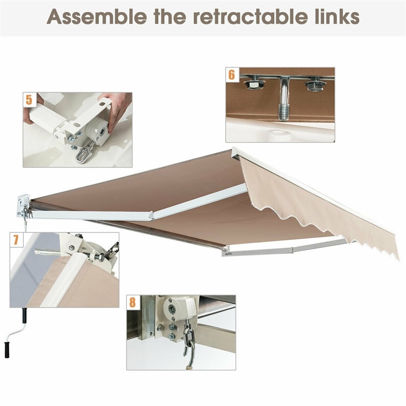 10’ x 8’ Retractable Patio Awning Outdoor Shade with Crank Handle