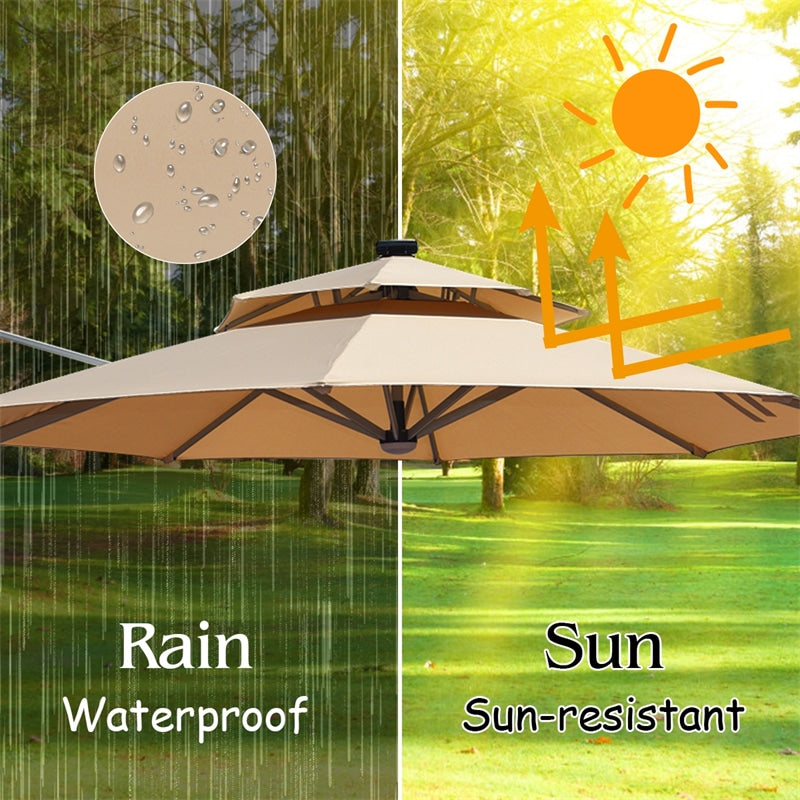 10ft Double Top Solar LED Cantilever Offset Hanging Patio Umbrella without Weight Base