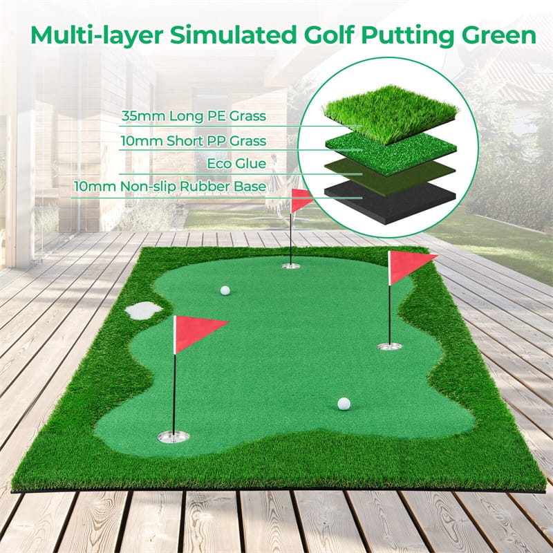 10 x 5FT Golf Putting Green Large Professional Golf Training Mat Indoor Outdoor Golf Putting Practice Mat with Artificial Grass Turf 3 Golf Holes