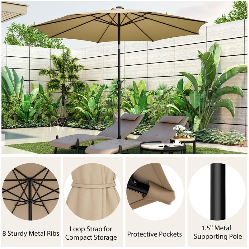 10FT Lighted Patio Umbrella Outdoor Table Market Umbrella with 112 Solar Lights Crank Lifting Handle Tilt System