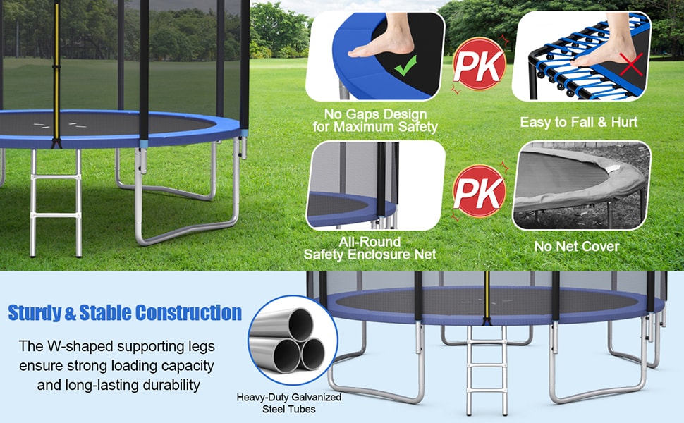 10 FT Outdoor Recreational Trampoline All-weather Backyard Trampoline Bounce Safety Enclosure Net Combo with Ladder for Kids Adults