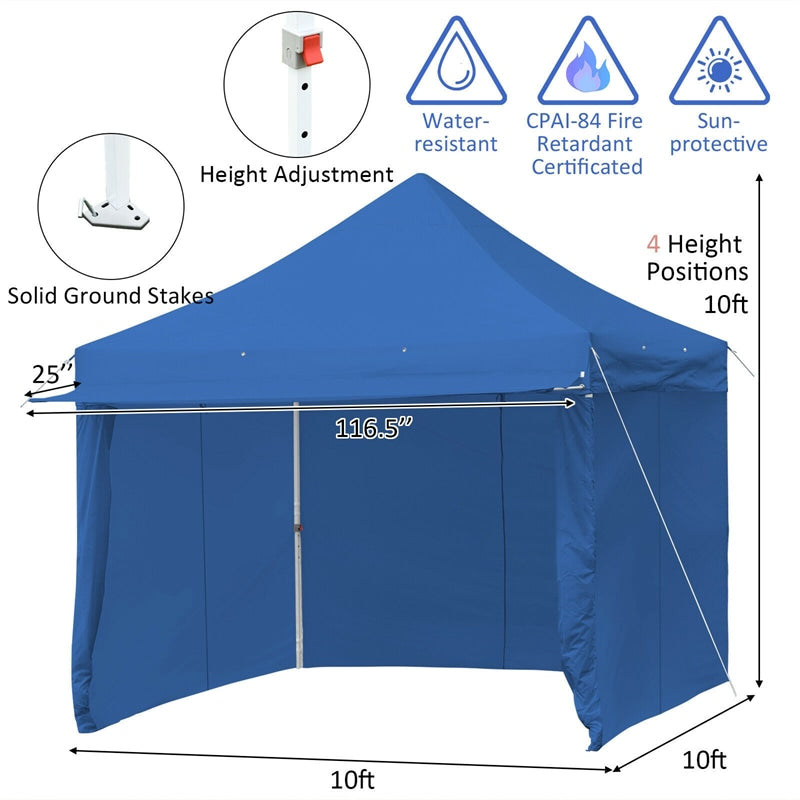 10' x 10' 8 Sidewalls Pop up Canopy Tent Outdoor Party Gazebo w/Adjustable Awning