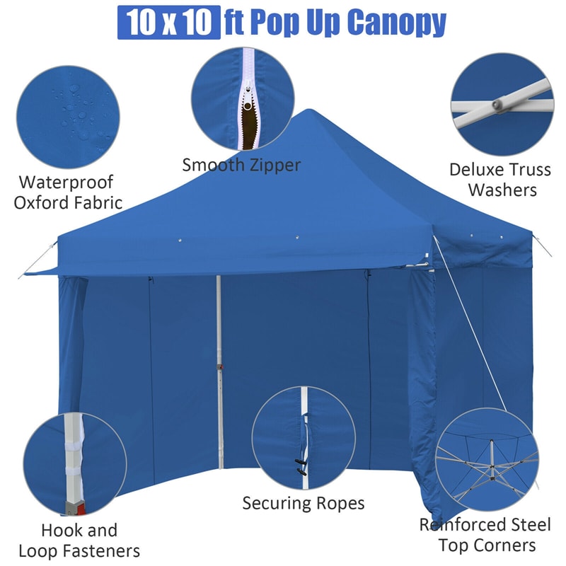10' x 10' 8 Sidewalls Pop up Canopy Tent Outdoor Party Gazebo w/Adjustable Awning