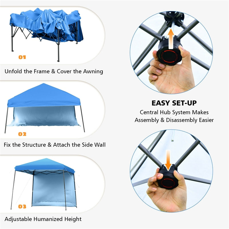 10x10 ft Slant Leg Pop up Canopy Tent with Detachable Side Wall