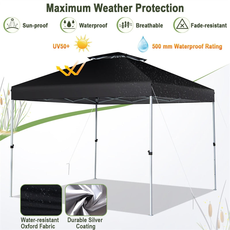 10' x 10' Outdoor Pop Up Canopy Tent 2-Tier Folding Instant Shelter Canopy with Center Lock & Wheeled Carry Bag