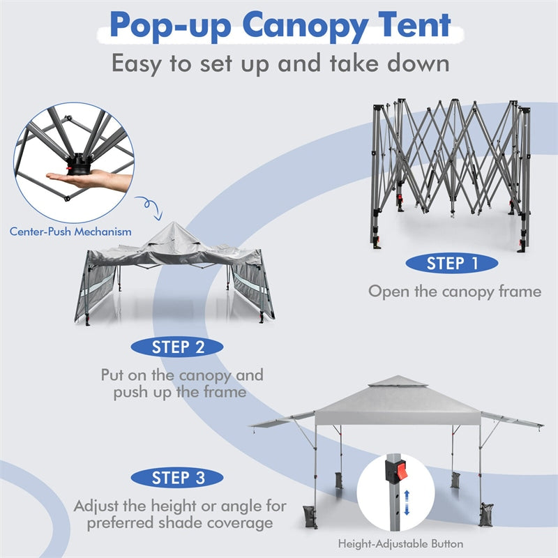 10 x 17.6 FT 2 Tier Pop-up Canopy Tent Easy Setup Instant Tent with Adjustable Dual Awnings & Wheeled Bag