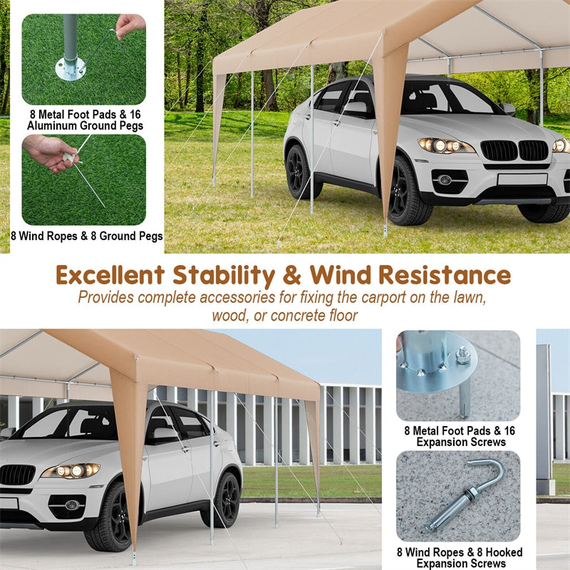 10x20FT Heavy Duty Carport Canopy Outdoor Car Shelter Portable Garage Tent with All-Weather Tarp & Galvanized Steel Frame