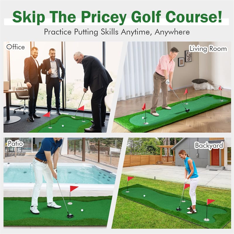 10 x 3.3FT Golf Putting Green Large Professional Golf Training Mat Indoor Outdoor Golf Putting Practice Mat with Artificial Grass Turf 2 Balls