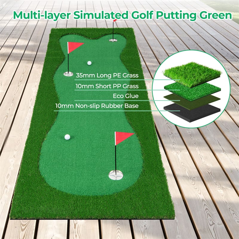 10 x 3.3FT Golf Putting Green Large Professional Golf Training Mat Indoor Outdoor Golf Putting Practice Mat with Artificial Grass Turf 2 Balls