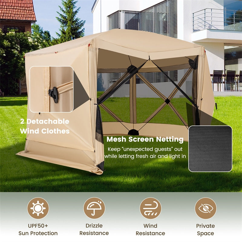 11.5' x 11.5' Pop Up Screen House Tent Portable 6-Sided Camping Gazebo Tent Outdoor Instant Canopy Shelter with Mesh Netting 2 Wind Panels & Carry Bag