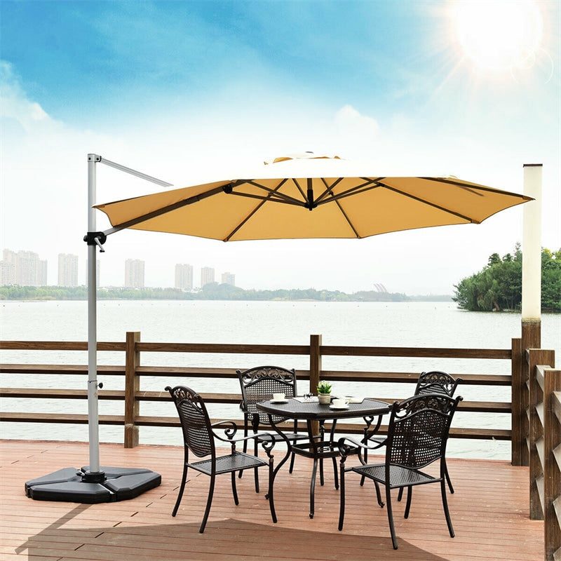 11 Ft Patio Offset Cantilever Umbrella 360° Rotation Tilt with Cross Base & Crank Handle