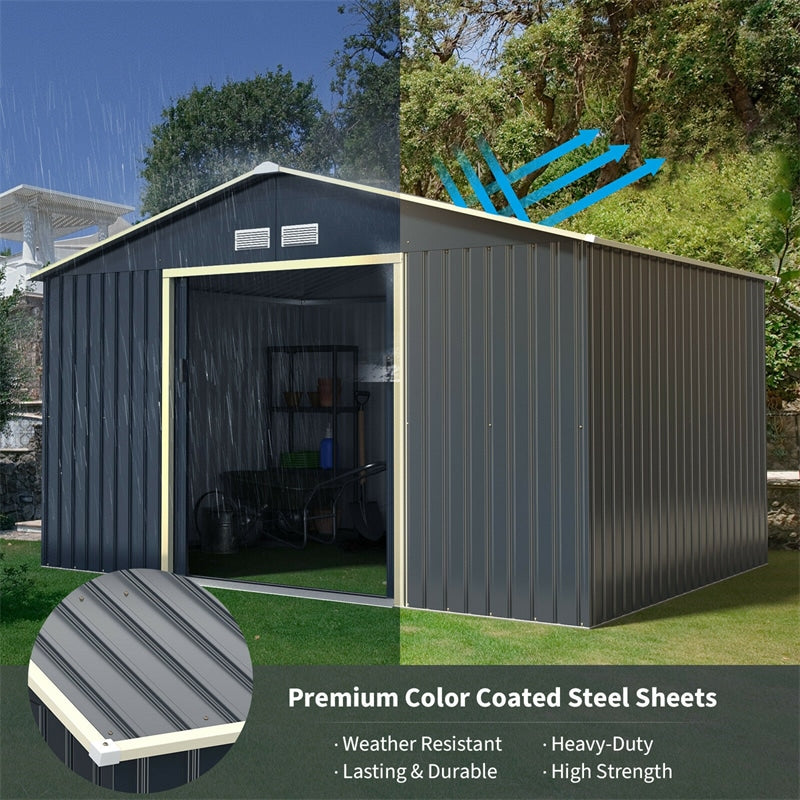 Eletriclife 11 x 8 Feet Metal Storage Shed with Sliding Double Lockable Doors