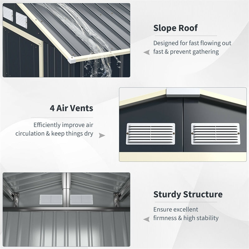 11' x 8' Outdoor Metal Storage Shed with 4 Vents & Sliding Double Lockable Doors for Garden Backyard