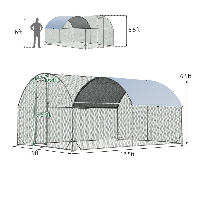 Outdoor Metal Chicken Coop Galvanized Walk-in Dome Cage with Cover