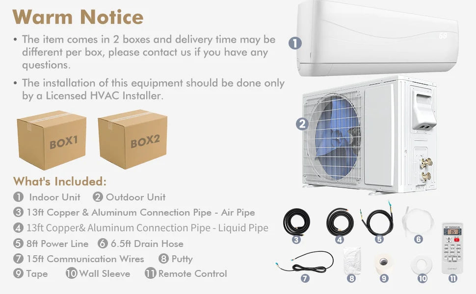 12000 BTU Mini Split Air Conditioner 17 SEER2 208-230V Wall-Mounted Ductless AC Unit with Heat Pump