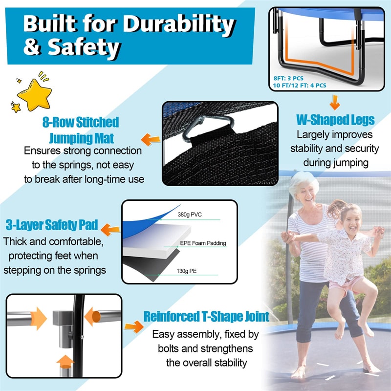 12FT Outdoor Recreational Trampoline with Enclosure Net Safety Pad & Ladder for Kids Adults