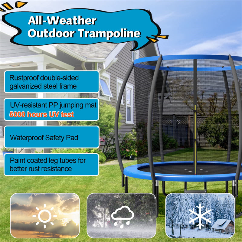 12FT Outdoor Recreational Trampoline with Enclosure Net Safety Pad & Ladder for Kids Adults