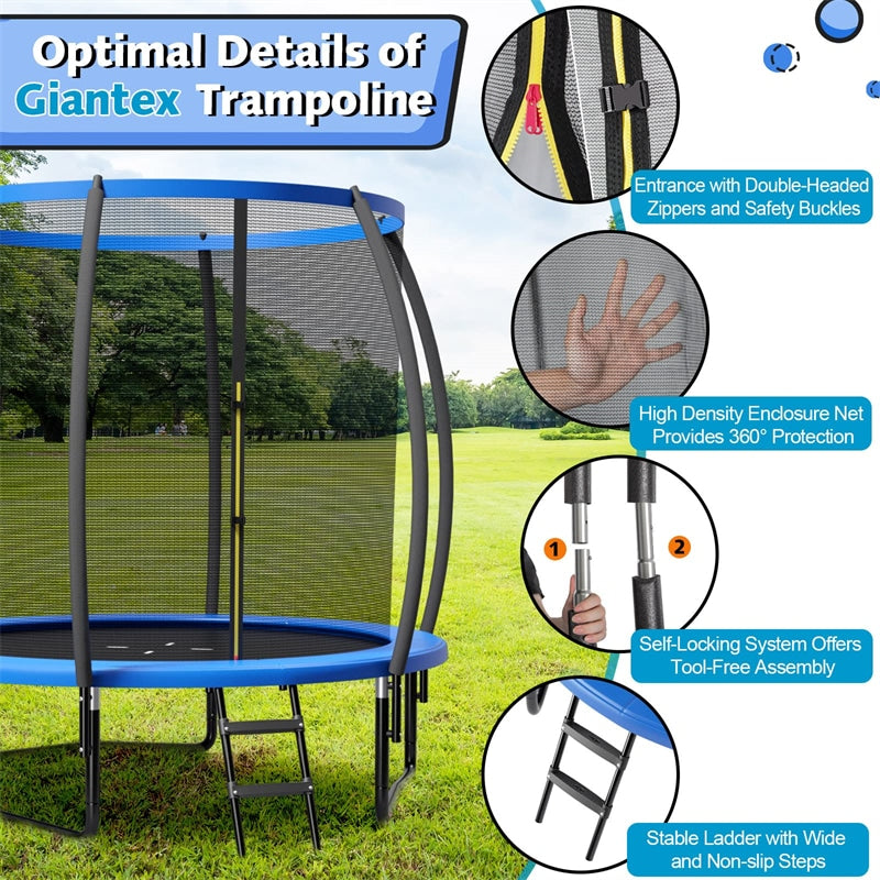 12FT Outdoor Recreational Trampoline with Enclosure Net Safety Pad & Ladder for Kids Adults