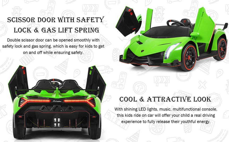 12V 2-Seater Kids Ride On Car Lamborghini Poison Electric Vehicle with Remote Control & LED Lights Swing Mode