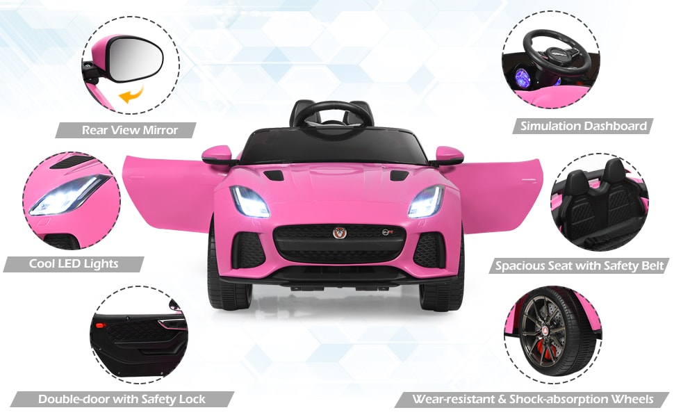 12V Jaguar F-Type SVR Licensed Kids Electric Ride On Car with Parent Remote