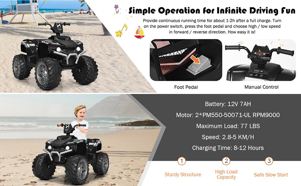 12V Kids Electric 4-Wheeler ATV Quad Ride On Car Toy with LED Lights