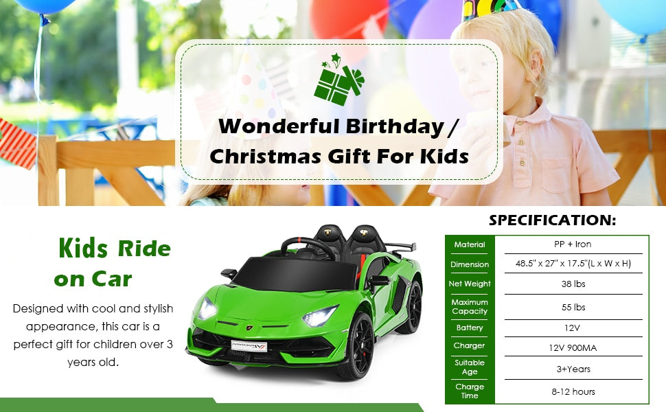 12V Battery Powered Lamborghini SVJ Kids Ride On Car with Trunk & Remote Control
