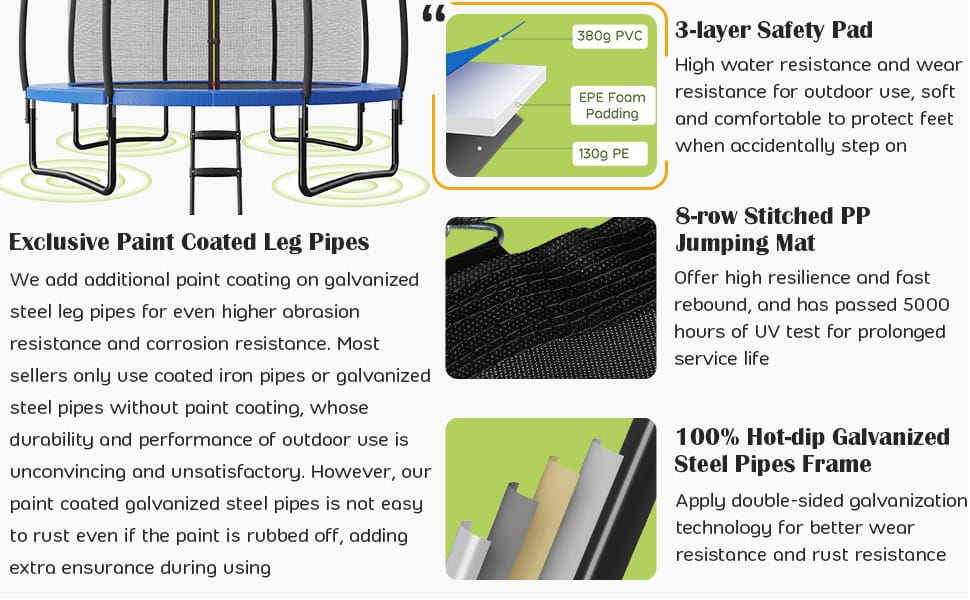 12FT Recreational Trampoline ASTM Approved Large Trampoline with Safety Enclosure Net Ladder Basketball Hoop & Ballpump