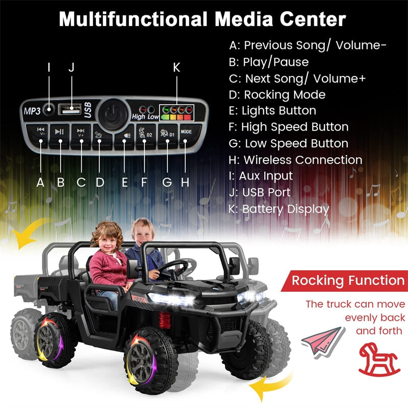 12V 2 Seater Ride On Dump Truck Kids UTV Car with Remote Control Electric Dump Bed Shovel Rocking Function