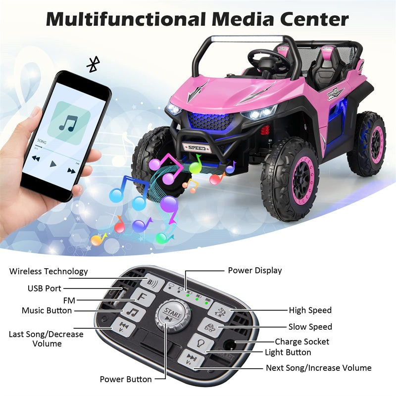 12V 2-Seater Kids Ride On UTV Battery Powered Electric Car with Remote Control Lights Music Storage Bag