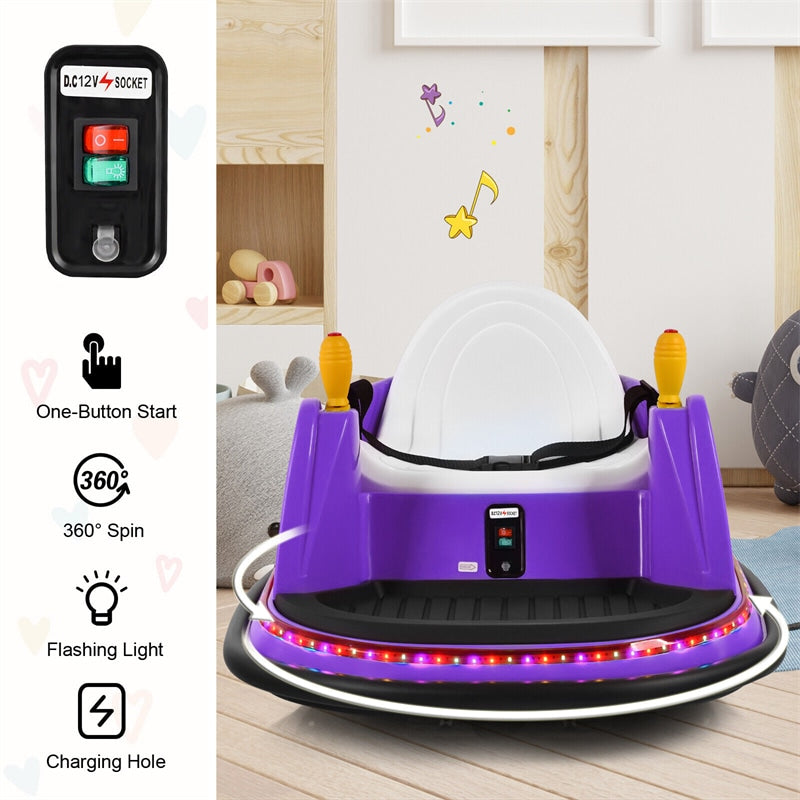 12V Kids Electric Ride On Bumper Car 360° Spin Race Toy Vehicle with Remote Control & Dual Joysticks