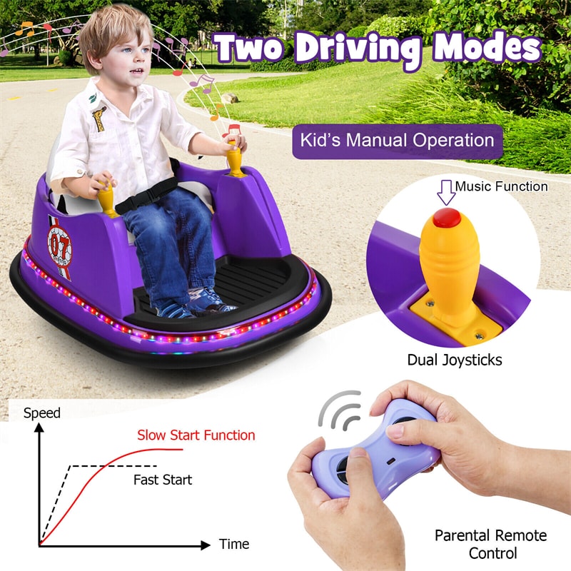 12V Kids Electric Ride On Bumper Car 360° Spin Race Toy Vehicle with Remote Control & Dual Joysticks