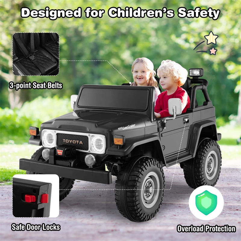 12V Toyota FJ40 Kids 2-Seater Ride on Truck Car Electric Vehicle with Remote Control Laser Lights Storage Music