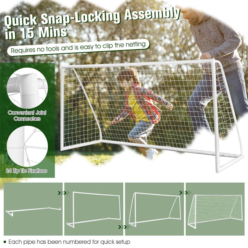 12 x 6FT All-Weather Soccer Goal Portable Soccer Net with Strong UPVC Frame for Kids Adults Backyard Soccer Practice Training