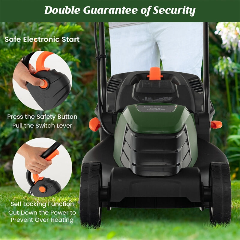 13" Corded Electric Lawn Mower 10-AMP 2-in-1 Walk-Behind Push Lawnmower with Collection Box & 3 Adjustable Height Position