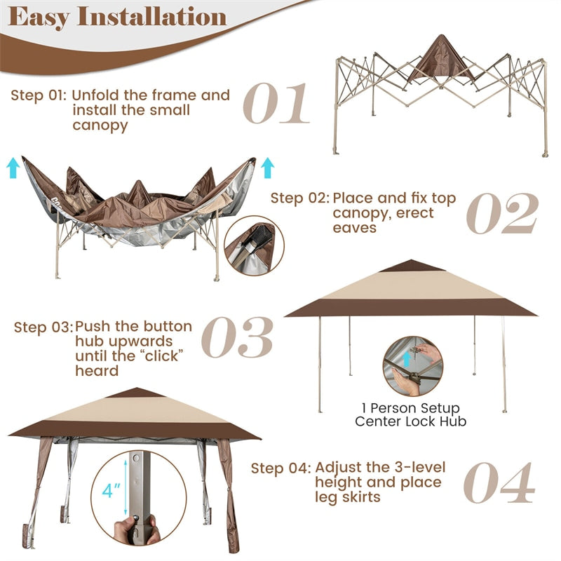 13' x 13' Pop-Up Gazebo 2 Tier Patio Gazebo Easy Setup Instant Canopy Outdoor Shelter with 4 Wheels & Carrying Bag