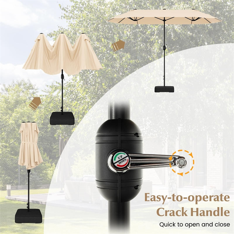 13FT Double-sided Patio Umbrella Extra Large Twin Table Umbrella Outdoor Market Umbrella with Crank Handle & Umbrella Base