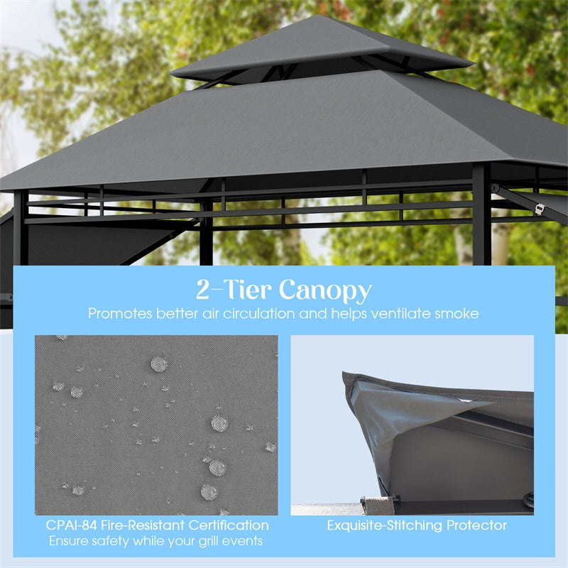 13.5' x 4' Patio BBQ Grill Gazebo 2-Tier Outdoor Grill Gazebo Canopy Shelter with Dual Side Awnings Shelves