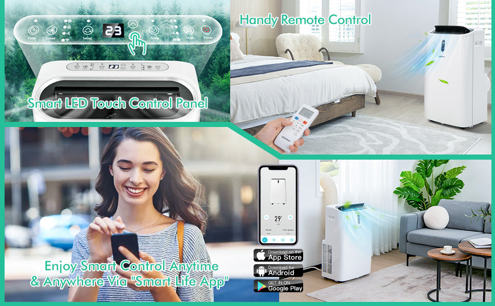 14000 BTU Portable Air Conditioner with Dehumidifier & WiFi Smart App Control