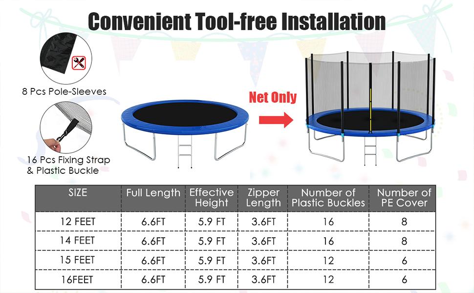 14 Ft Trampoline Replacement Safety Enclosure Net