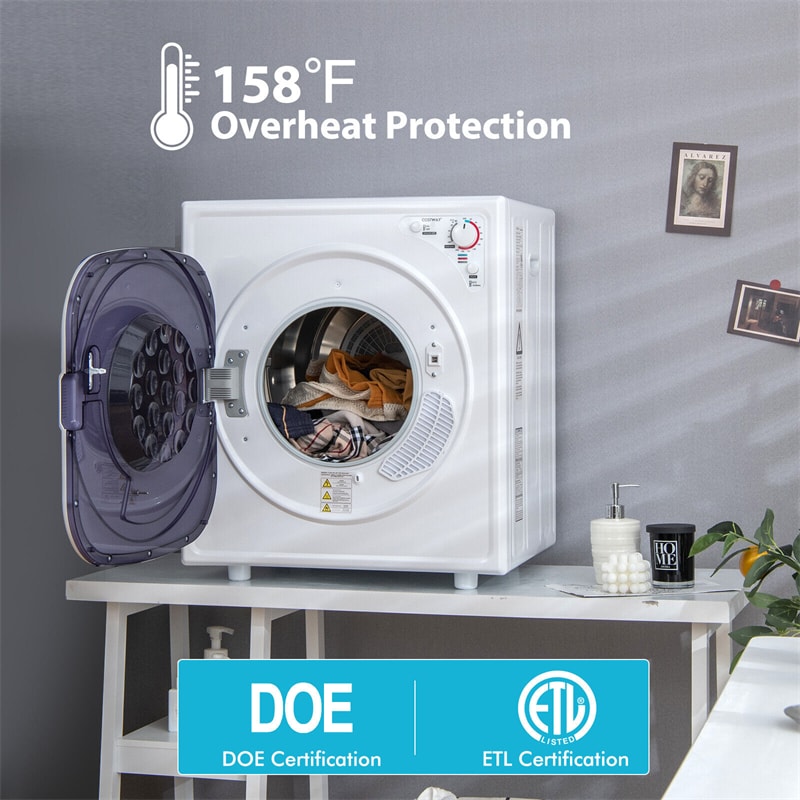 1500W Electric Tumble Compact Laundry Dryer 13.2 lbs Capacity Stainless Steel Portable Clothes Dryer with Touch Panel