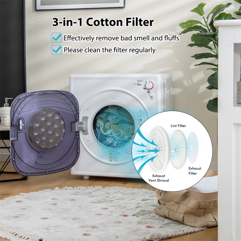 1500W Electric Tumble Compact Laundry Dryer 13.2 lbs Capacity Stainless Steel Portable Clothes Dryer with Touch Panel