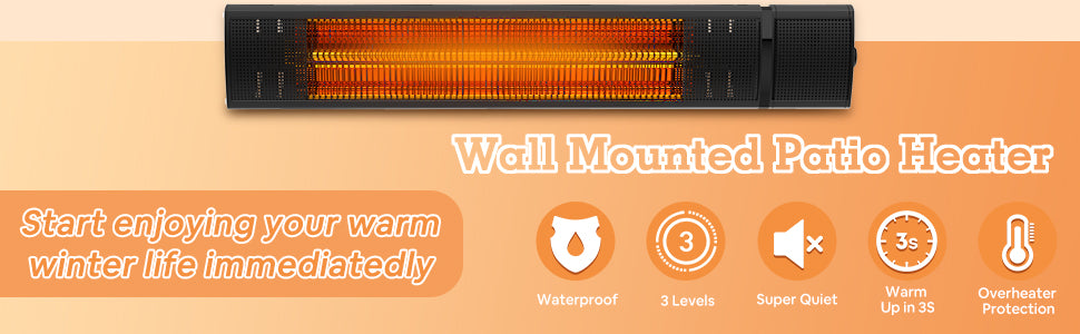 1500W Infrared Wall Mounted Electric Outdoor Patio Heater with Remote Control