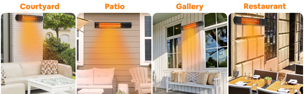 1500W Infrared Wall Mounted Electric Outdoor Patio Heater with Remote Control