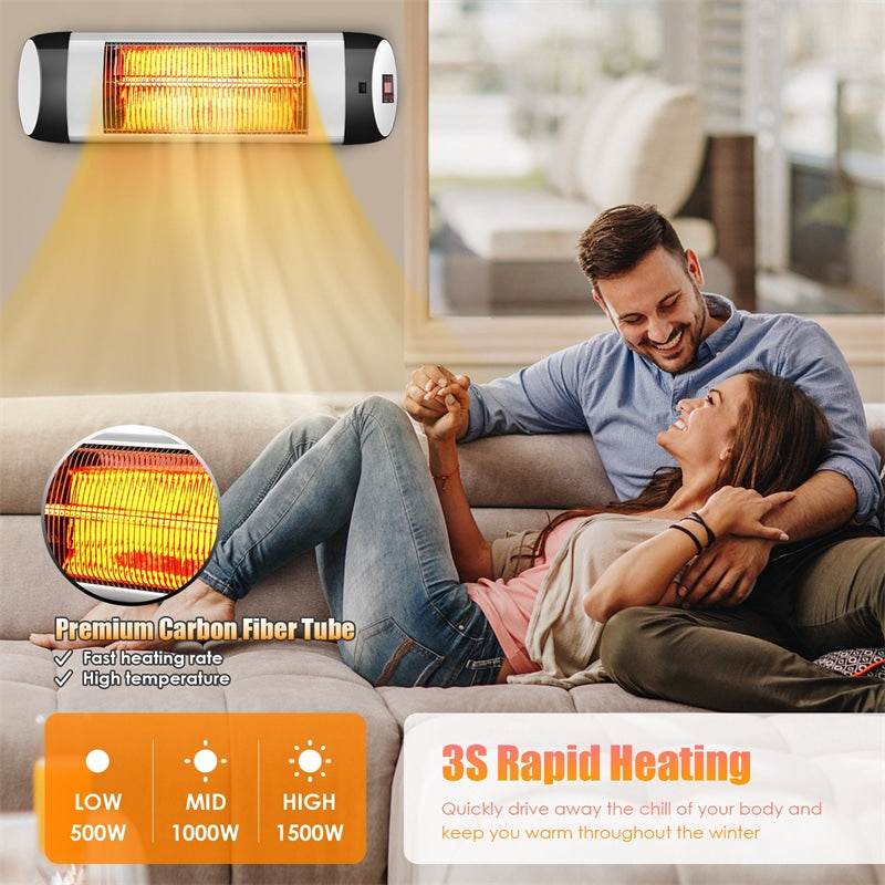 1500W Wall-Mounted Electric Patio Heater with Remote Control