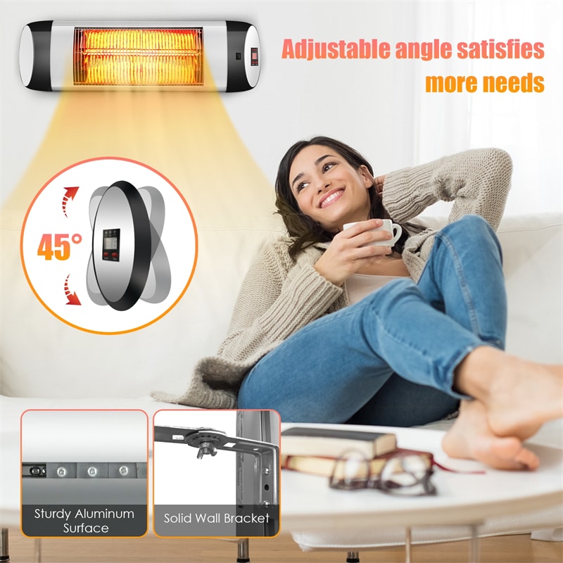 1500W Wall-Mounted Electric Patio Heater with Remote Control