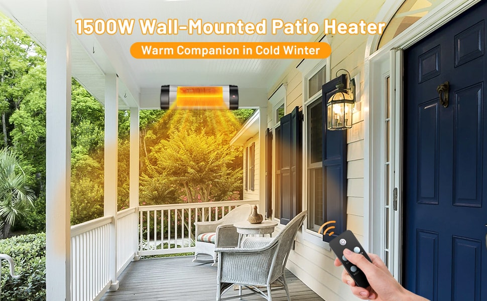 1500W Wall-Mounted Patio Heater Electric Infrared Outdoor Heater with Remote Control, 3 Adjustable Modes & Overheat Protection